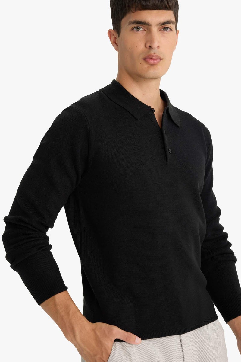 DeFacto Black Man Standard Fit Polo Collar Knitwear Pullover Casual - Image 4